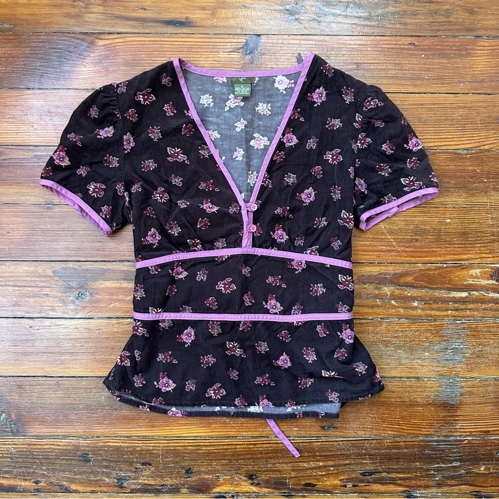 Vintage 90s/00s Urban Outfitters corduroy floral tie waist top